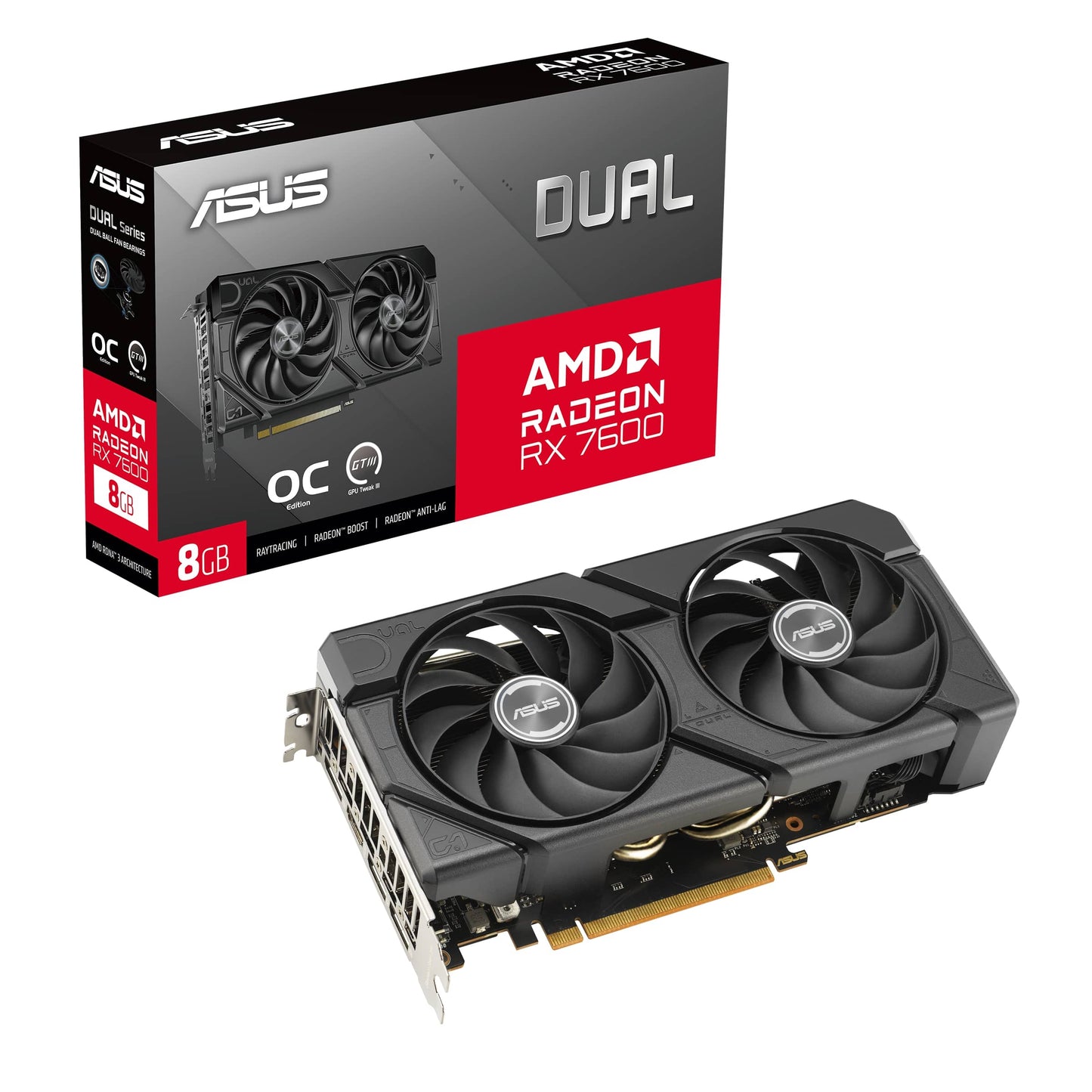 ASUS - Dual Radeon RX 7600 EVO OC Edition 8GB GDDR6 Graphics Card - HDMI 2.1, 2715MHz Boost Clock, Axial-Tech Fans