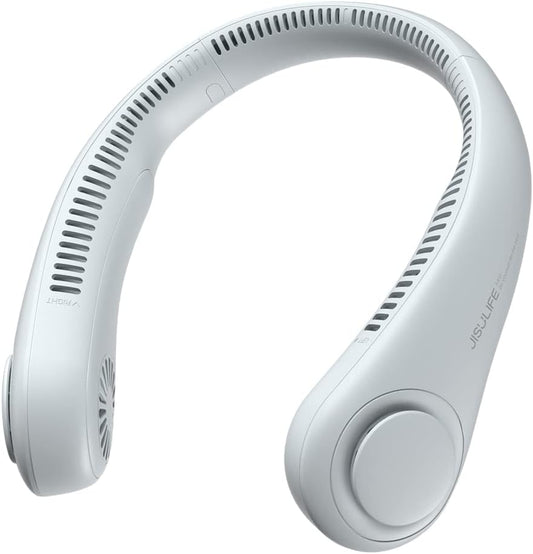 JISULIFE Portable Neck Fan - Hands Free Bladeless Hanging Fan, 5 Speeds, 4000mAh Battery, USB Rechargeable - Grey