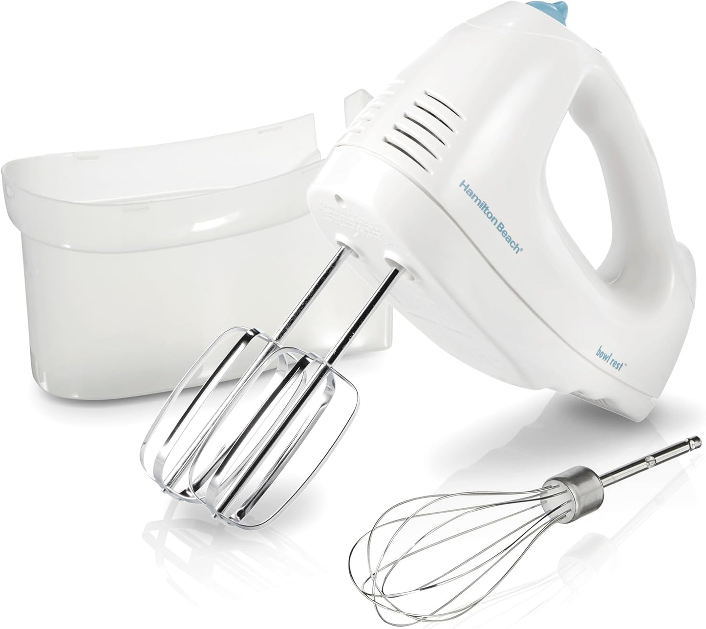 Hamilton Beach 6-Speed Electric Hand Mixer with Whisk, Traditional Beaters, Snap-On Storage Case, White