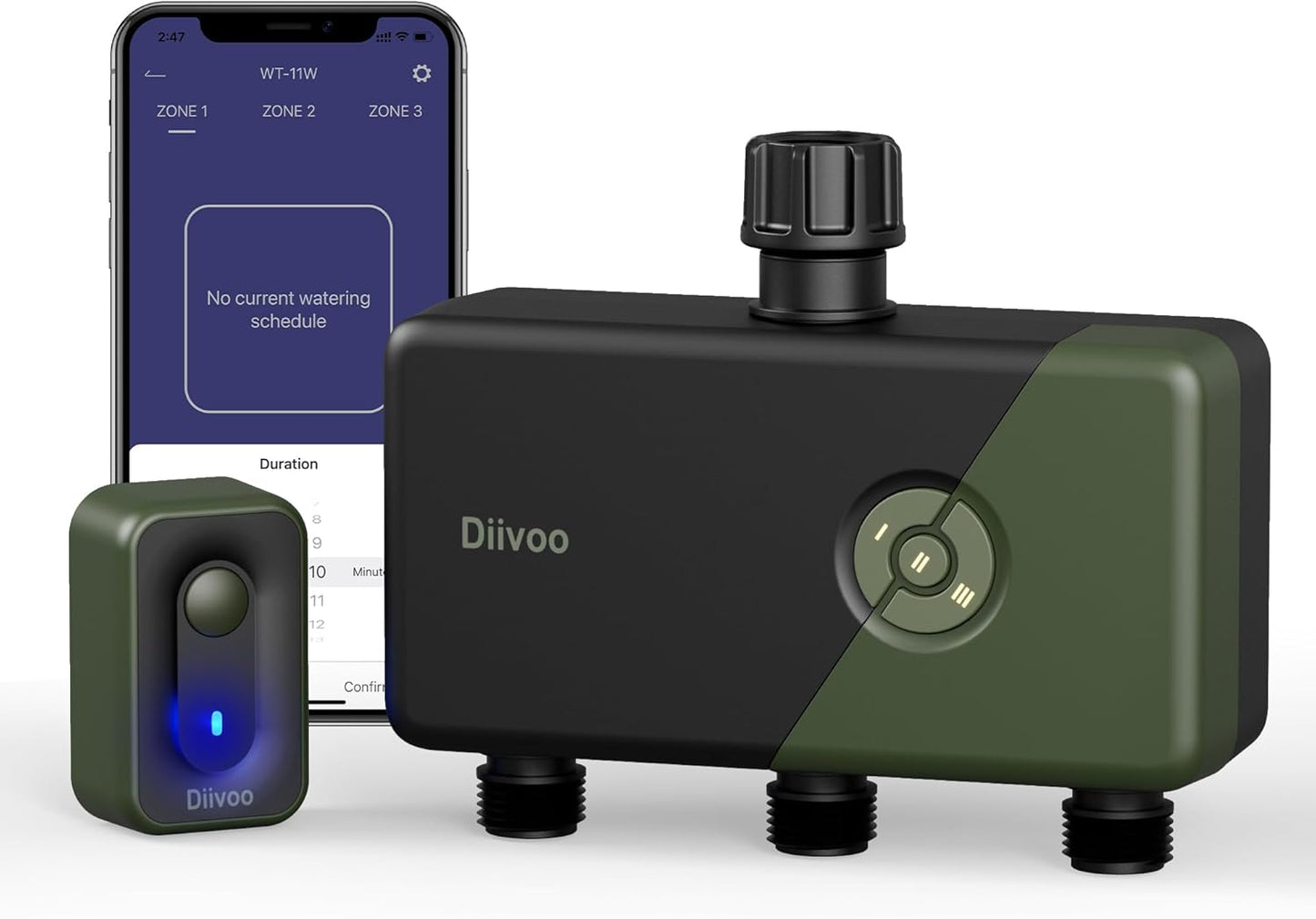 Diivoo - WiFi Sprinkler Timer 3-Zone, Smart Water Hose Timer with Alexa/Google Assistant, Remote Control, Rain Delay