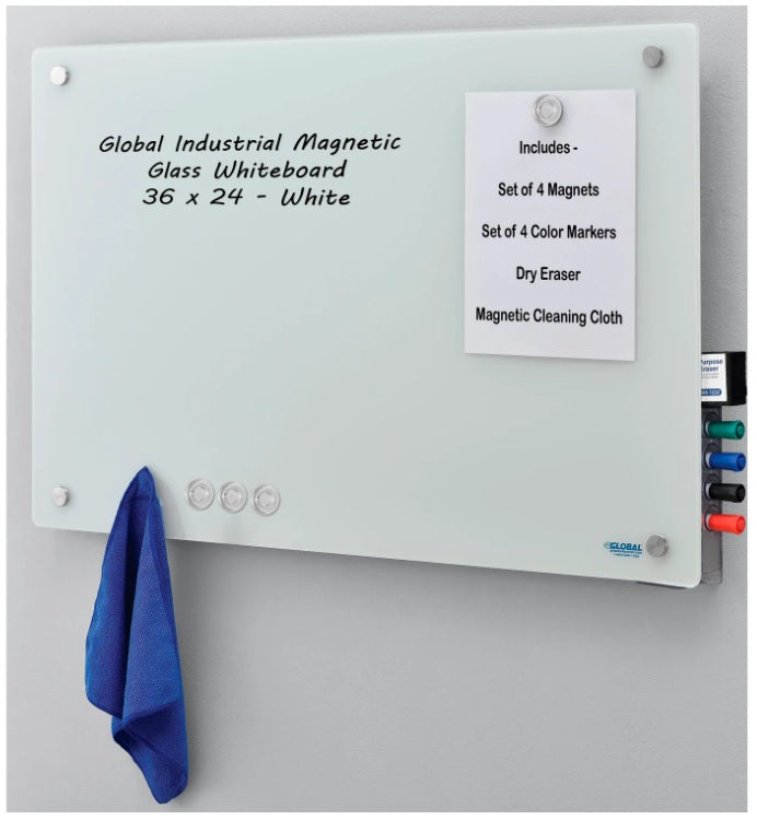 Global Industrial™ Magnetic Glass Whiteboard, 36"W x 24"H