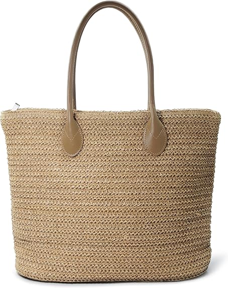 HOXIS Weekender Lightweight Synthetic Straw Shopper Tote Womens Shoulder Handbag