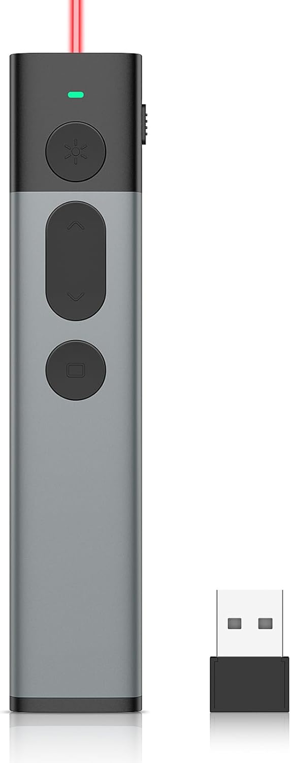 Wireless Presentation Clicker Pointer Rechargeable, 2.4GHz Presenter Remote PPT Clicker, Clicker for Powerpoint Slide Advancer for Mac, Computer, Laptop