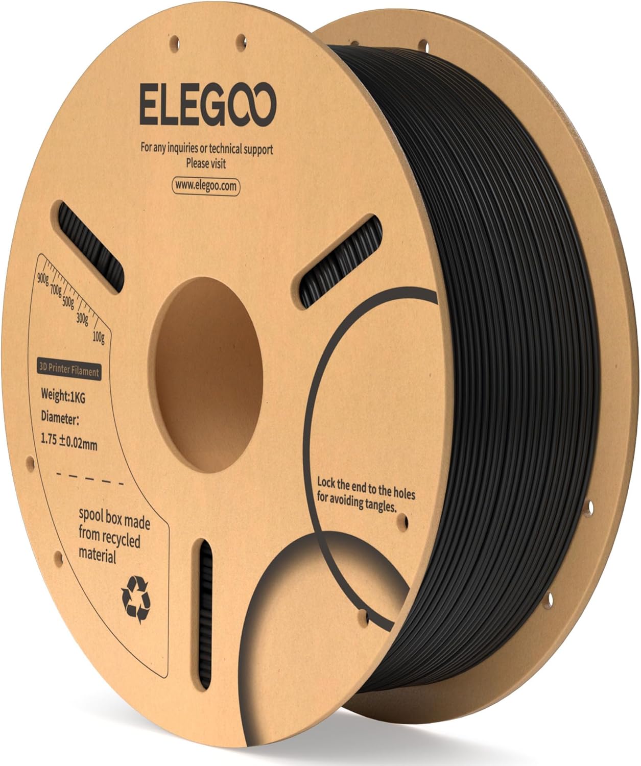 ELEGOO PLA Filament 1.75mm Black 1KG,3D Printer Filament Dimensional Accuracy +/- 0.02mm,1kg Cardboard Spool(2.2lbs) 3D Printing Filament Fits for Most FDM 3D Printers