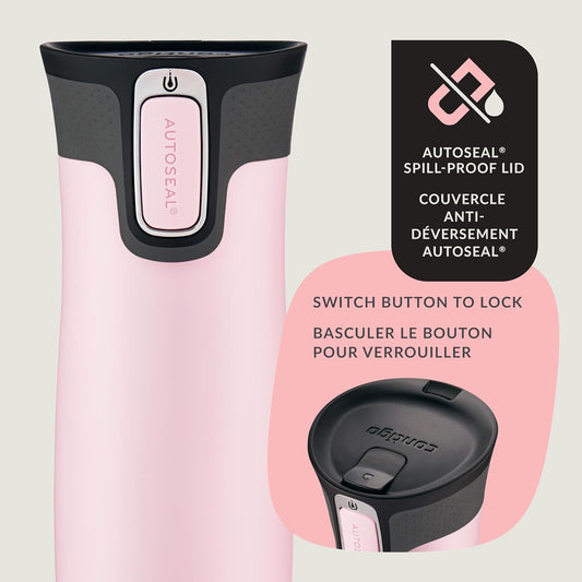 Contigo West Loop 2.0 Stainless Steel Travel Mug with Spill-Proof Lid, Vacuum-Insulated Reusable Cup for Coffee and Tea, Millenial Pink, 16 oz (473 mL)
