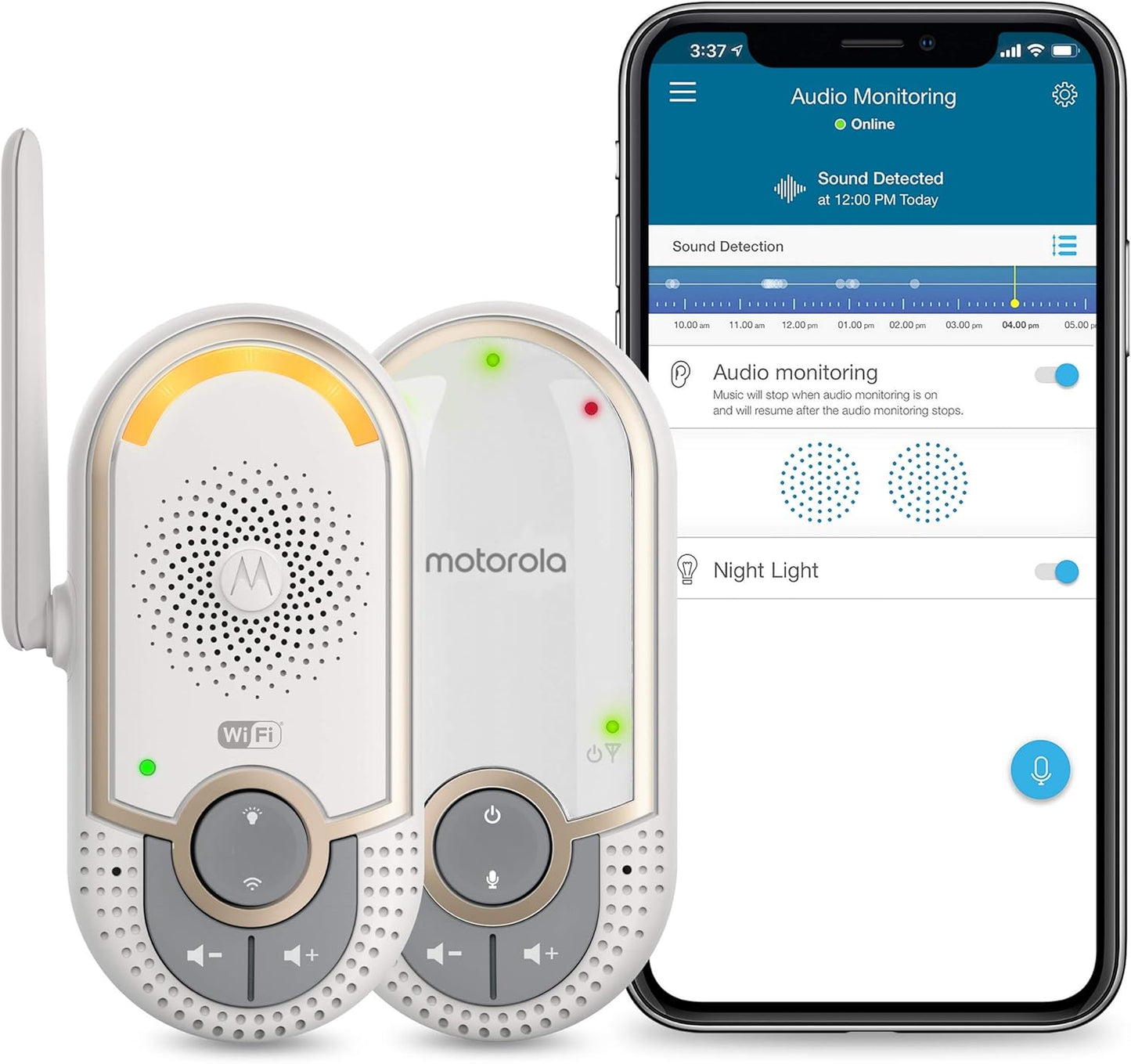 Motorola MBP164CONNECT Audio Baby Monitor - Portable WiFi Smart Intercom and Night Light for Child - 900-Foot Radio Range - 2-Way Talk Communication, Soothing Sounds, Lullabies, Audiobooks