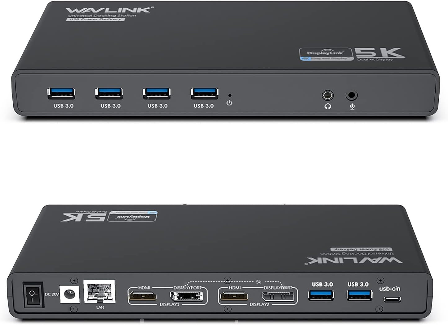 USB C 4K Docking Station, WAVLINK Laptop Dual Monitor with 65W Charging and Single 5K/Dual 4K @60Hz for USB-C and Thunderbolt 3 Windows,MacOS 10.14 Later (2 HDMI,2 DP,LAN, 6 USB,AudiO