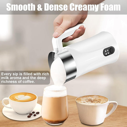 Milk Frother, Upgraded 4 in 1 Milk Steamer, 10.1oz/300ml Automatic Hot and Cold Milk Frother and Milk Warmer, Milk Frother Electric for Latte, Cappuccino, Macchiato, Hot Chocolate (White)