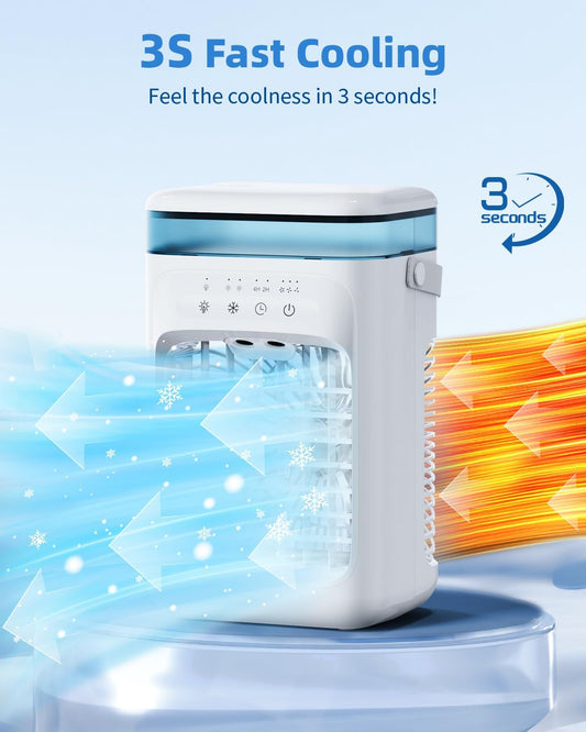 Portable Air Conditioners, Personal Mini Air Cooler Cooling Fan with 3 Wind Speeds, 1000ml Evaporative Air Conditioner (White)