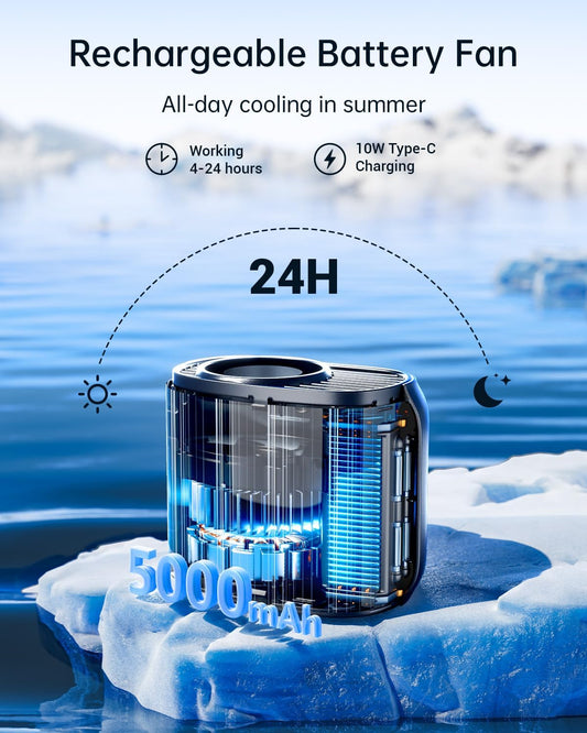 SWEETFULL Portable Fan, Waist Clip Fan, Neck Fan, 5000mAh Battery Operated Personal Fan with 1-100 Speeds, Small Cool Powerfull Belt Shirt Fan for Women Men - Black