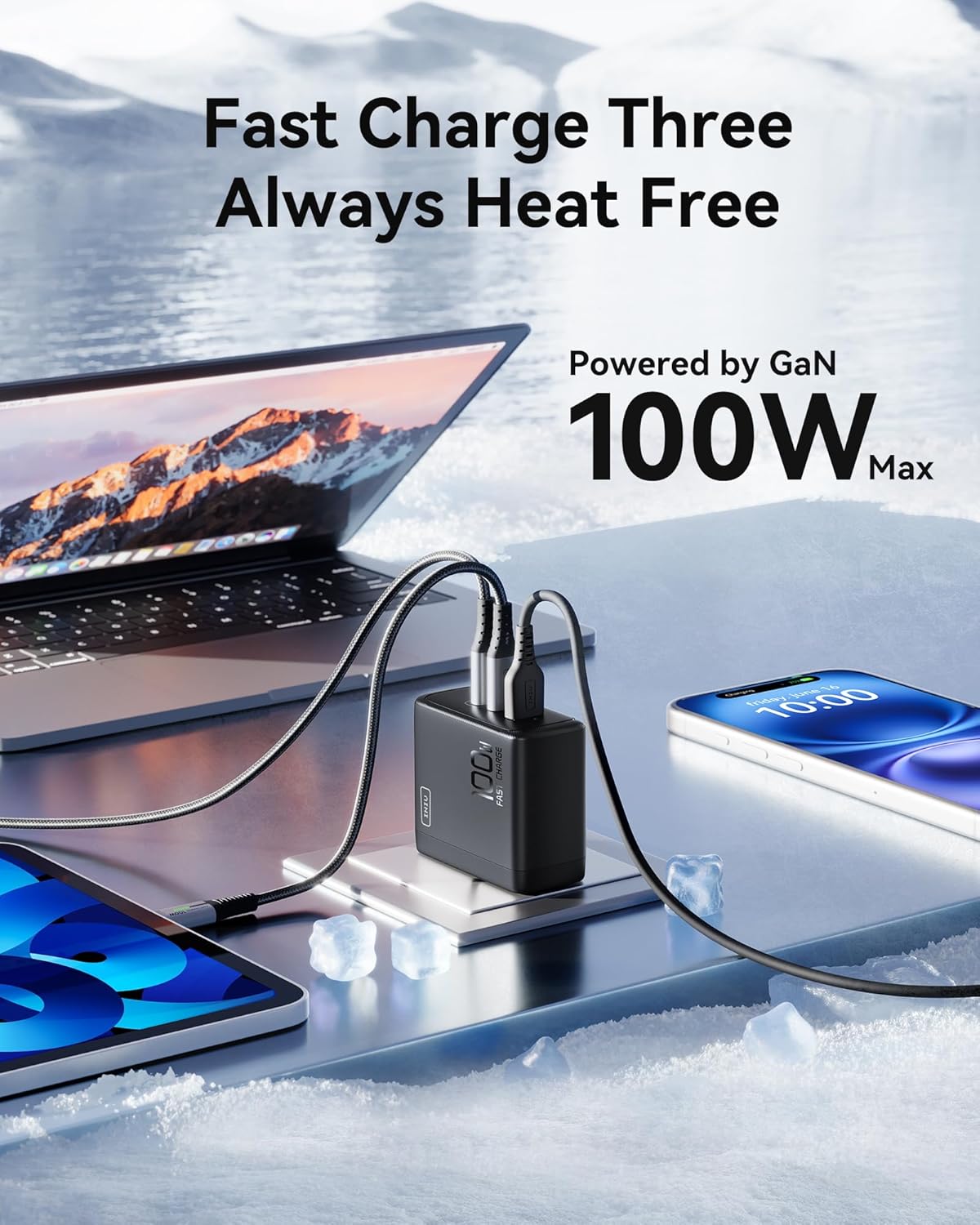 USB C Charger, INIU 3-Port 100W GaN Charger, Compact Foldable PD PPS USB C Wall Charger Block for MacBook Pro/Air, iPad Pro, Galaxy S23, Dell XPS 13, Note 20/10+, iPhone 16/15, Steam Deck, Red