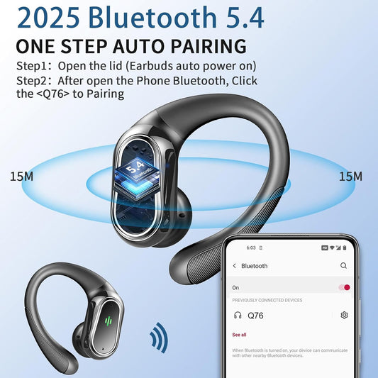 Wireless Earbuds, Bluetooth 5.4 Headphones Sport, Bluetooth Earbuds with ENC Noise Canceling Mic, 50H Bass Stereo Wireless Headphones IP7 Waterproof with Earhooks, Dual LED Display for Running/Workout - PuriLite