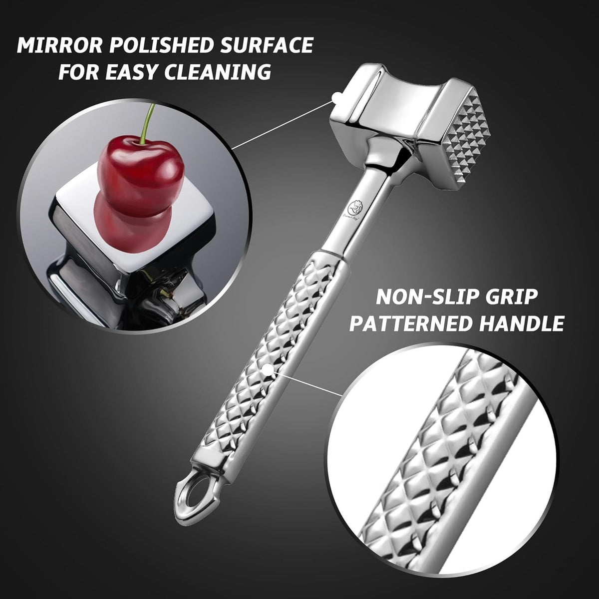 Stainless Steel Meat Tenderizer Mallet - Premium Hammer for Chicken, Conch, Veal Cutlets, Beef & Steak - Kitchen Pounder Flattener With Non-Slip Grip - 5 Years Warranty - PuriLite