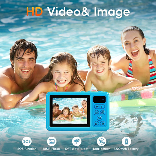 Digital Camera,10FT Underwater Camera with 32G SD Card,2.8'' Dual Screen Waterproof Small Point and Shoot Portable Compact for Snorkeling,18X Digital Zoom for Kids Teenagers Beginners Adults - PuriLite