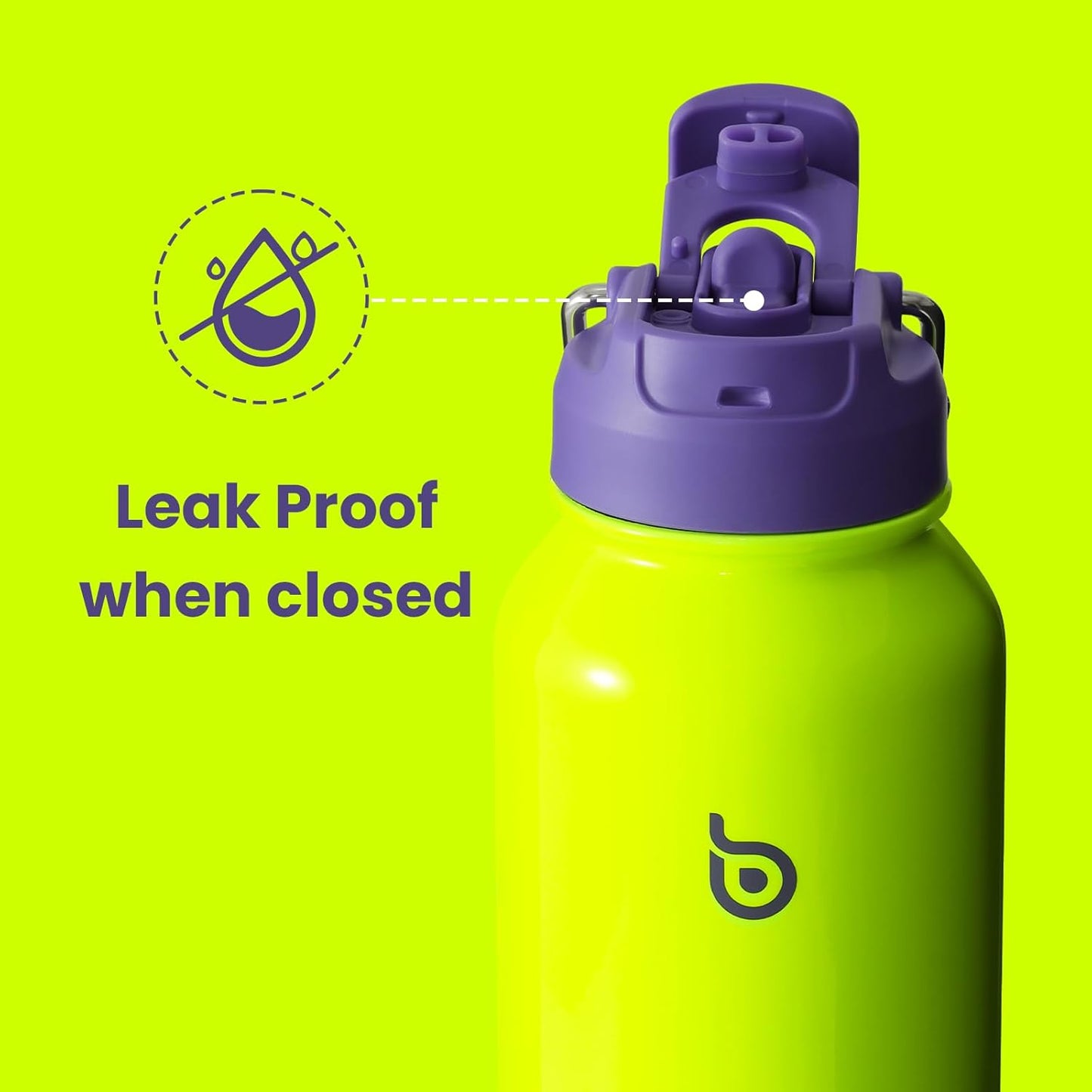 BOTTLE BOTTLE 40 oz Sports Water Bottle Stainless Steel Insulated with Straw and Pill Holder (Neon Yellow)