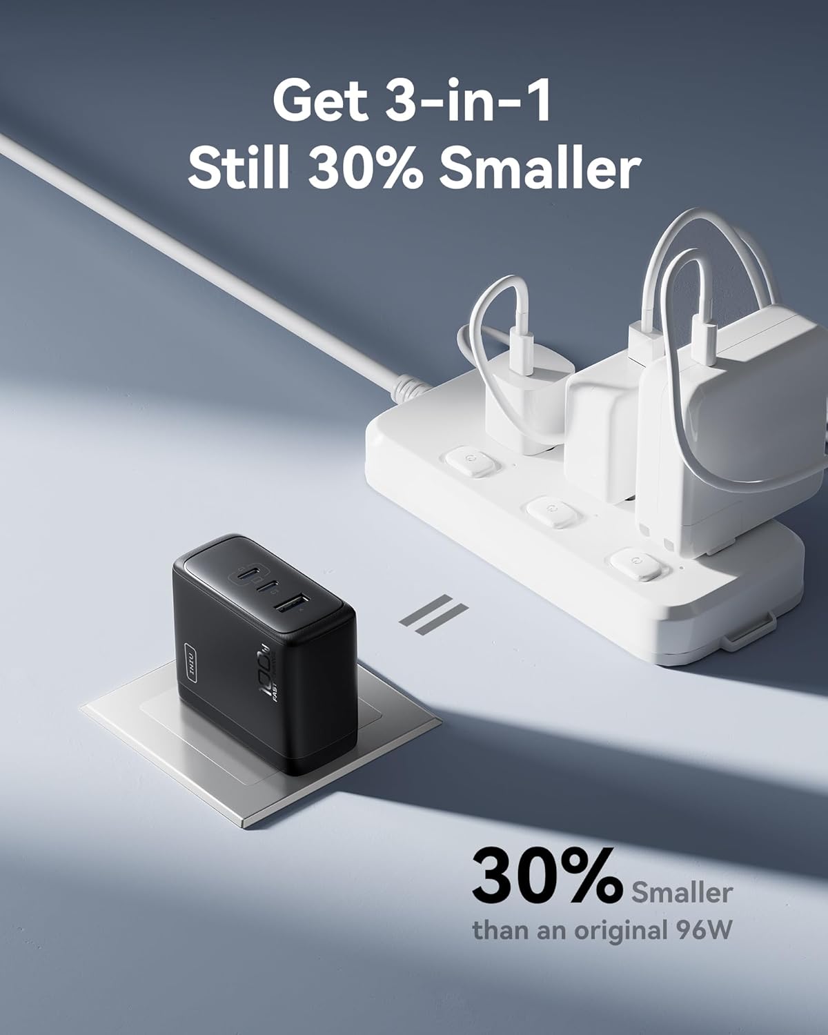 USB C Charger, INIU 3-Port 100W GaN Charger, Compact Foldable PD PPS USB C Wall Charger Block for MacBook Pro/Air, iPad Pro, Galaxy S23, Dell XPS 13, Note 20/10+, iPhone 16/15, Steam Deck, Red