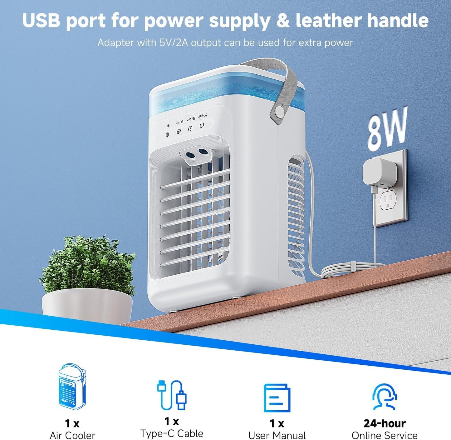 Portable Air Conditioners, Personal Mini Air Cooler Cooling Fan with 3 Wind Speeds, 1000ml Evaporative Air Conditioner (White)
