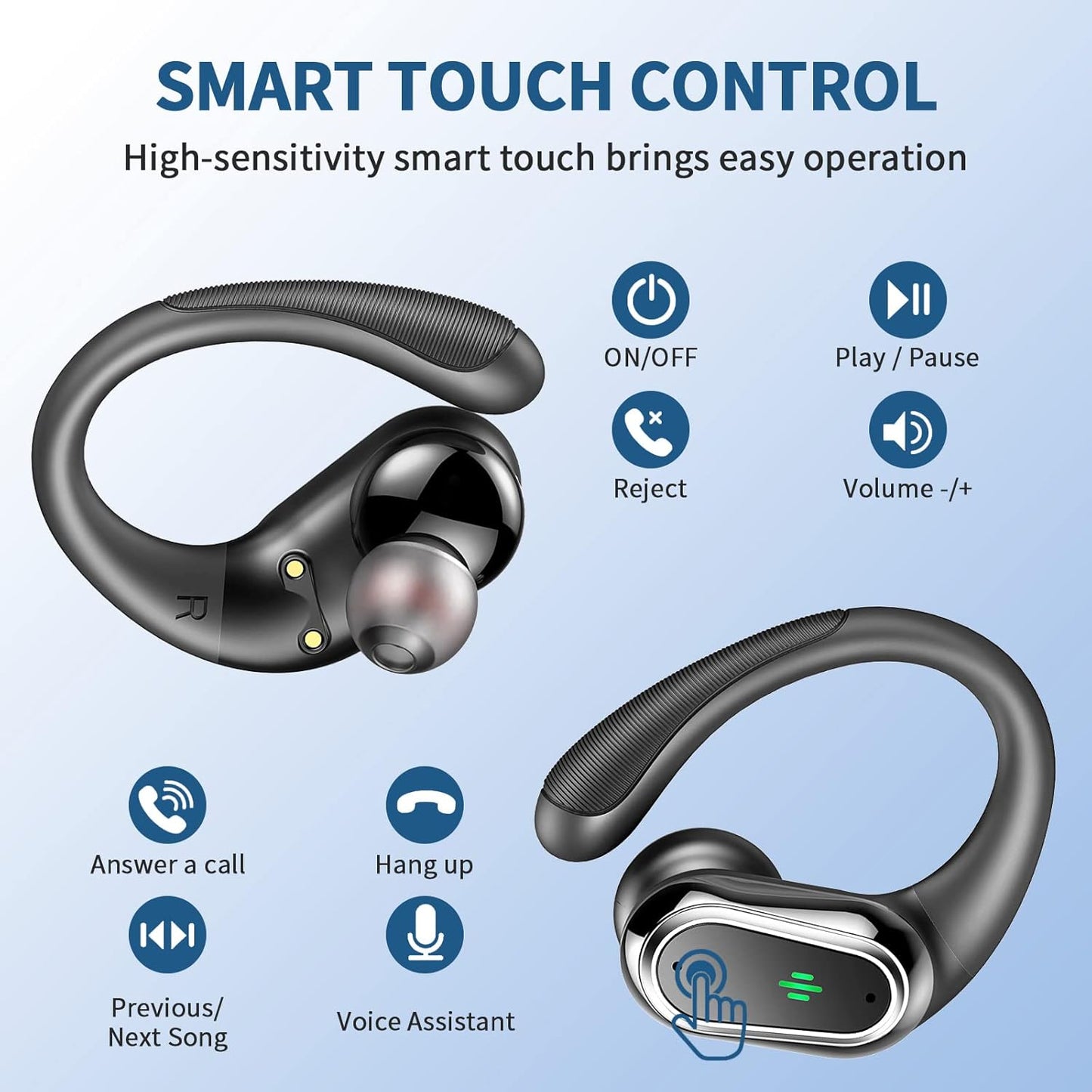 Wireless Earbuds, Bluetooth 5.4 Headphones Sport, Bluetooth Earbuds with ENC Noise Canceling Mic, 50H Bass Stereo Wireless Headphones IP7 Waterproof with Earhooks, Dual LED Display for Running/Workout