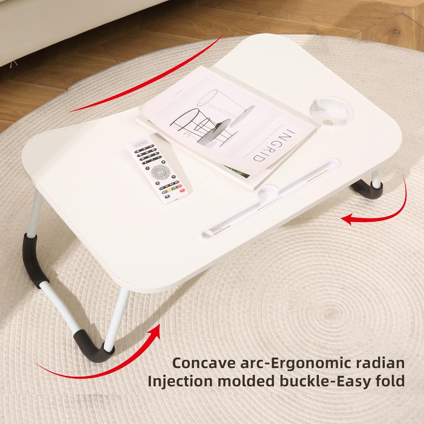 EAQ Laptop Bed Desk,Bed Table Portable Foldable Laptop Bed Tray Table with Cup Holder/Storage Drawer/Bookshelf Board for Bed/Couch/Sofa Working, Reading (White)