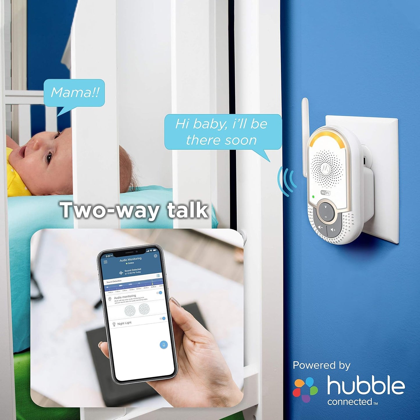 Motorola MBP164CONNECT Audio Baby Monitor - Portable WiFi Smart Intercom and Night Light for Child - 900-Foot Radio Range - 2-Way Talk Communication, Soothing Sounds, Lullabies, Audiobooks