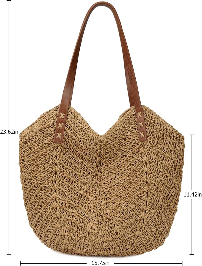 Womens Large Straw Tote Bag Handmade Woven Beach Shoulder Bag Top Handle Purse for Summer - PuriLite