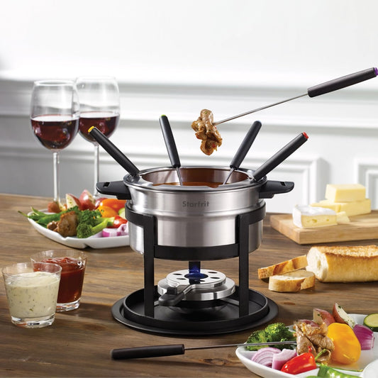Starfrit Fondue Set - 3-in-1 Meat, Cheese, Chocolate - 12-Piece - Adjustable Safety Burner - 1.6 L Capacity - PuriLite
