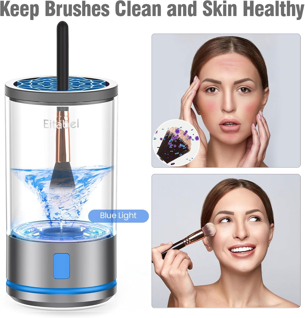 Electric Makeup Brush Cleaner – 7000 RPM High-Speed Deep Cleaning – Rechargeable 1200mAh Battery Automatic Cosmetic Brush & Sponge Cleaner - PuriLite