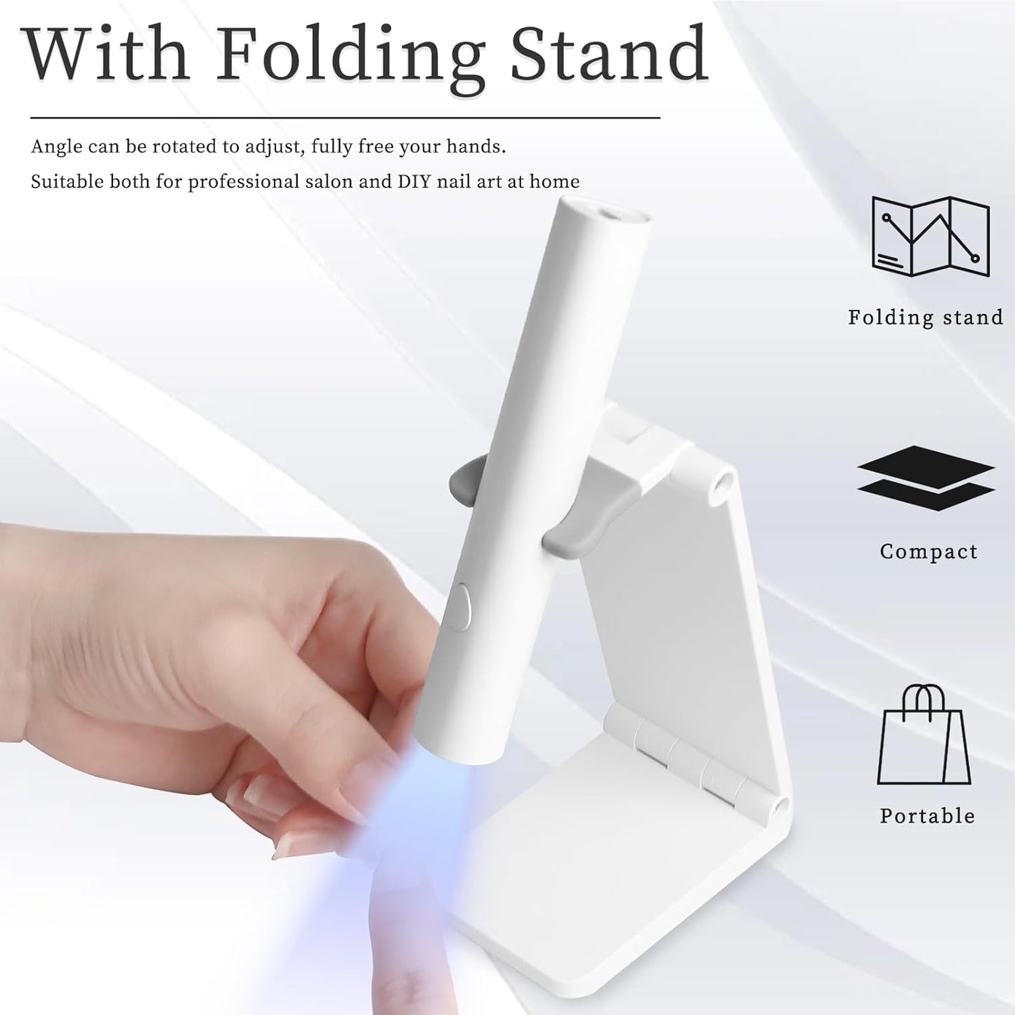 UV Light for Gel Nails,Handheld UV Lamp Led Nail Lamp Mini Portable Cordless Rechargeable,Flash Cure Lamp for Gel Nails with Stand,Salon Home DIY (White)