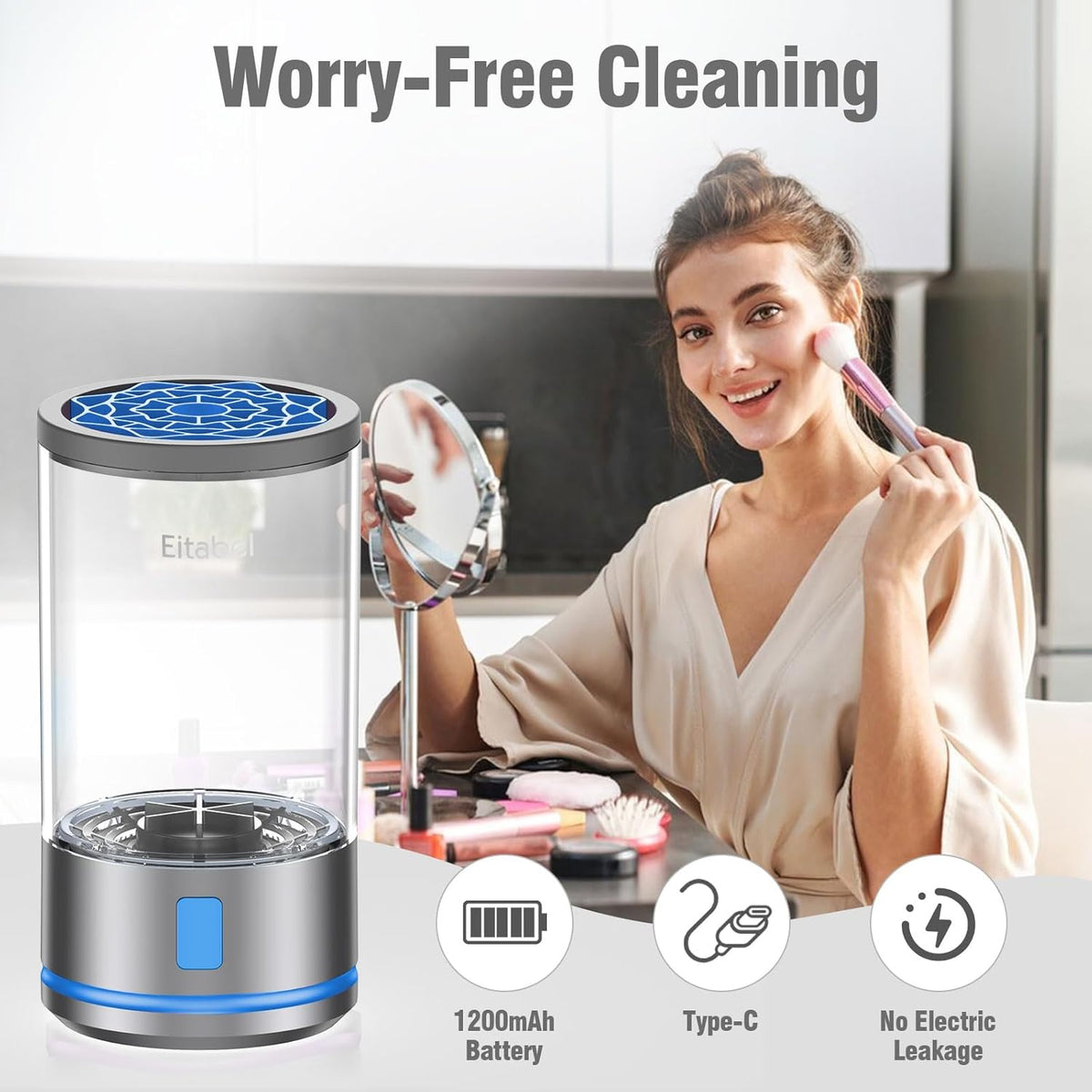Electric Makeup Brush Cleaner – 7000 RPM High-Speed Deep Cleaning – Rechargeable 1200mAh Battery Automatic Cosmetic Brush & Sponge Cleaner - PuriLite