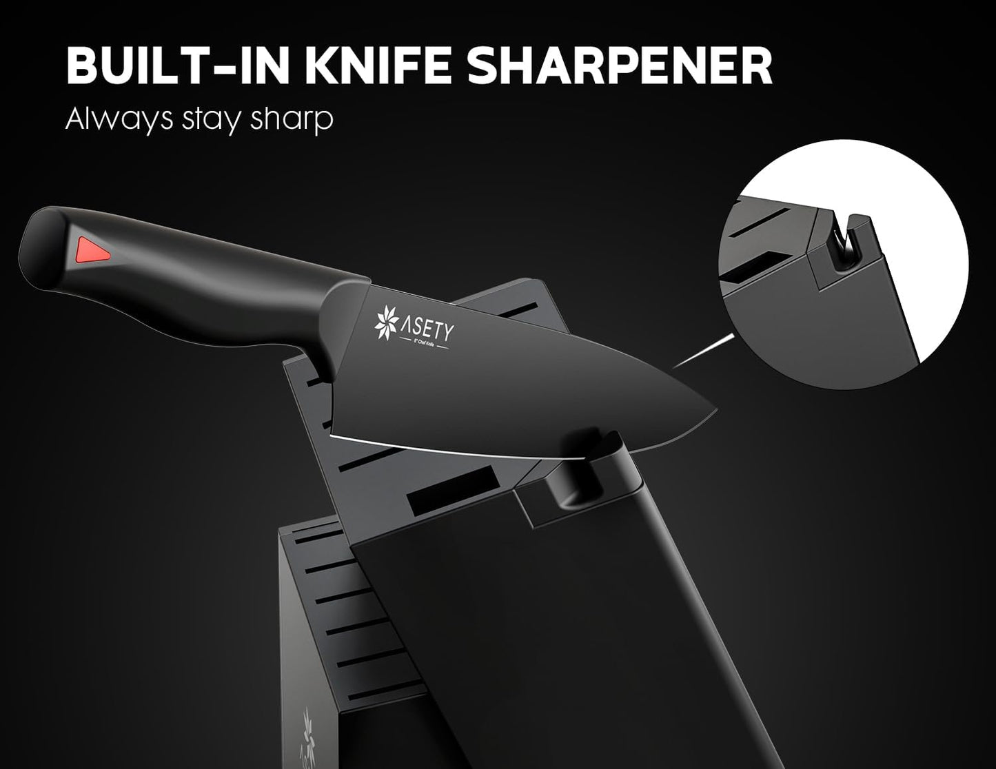 Kitchen Knife Set: 15 PCS Knife Set with Bulti-in Sharpener Block - Stainless Steel Knife Block Set - Dishwasher Safe Knives Sets for Kitchen, Black, Elegant Box