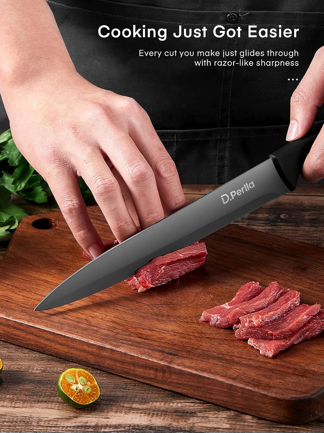D.Perlla Knife Set, 15-Piece Kitchen Knife Set with Wooden Block, High Carbon Stainless Steel Knife Block Set with BO Oxidation Technology, Anti-Rusting & Anti-Corrosion Cutlery Knife Set