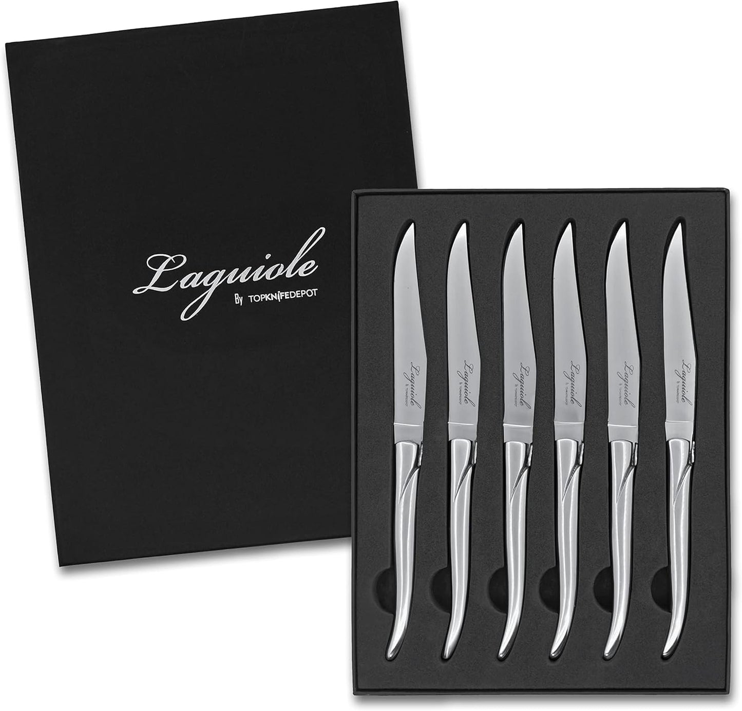 TopKnife Laguiole Forged Steak Knife Set (Set of 6) – Stainless Steel Handle - Gift Box Included