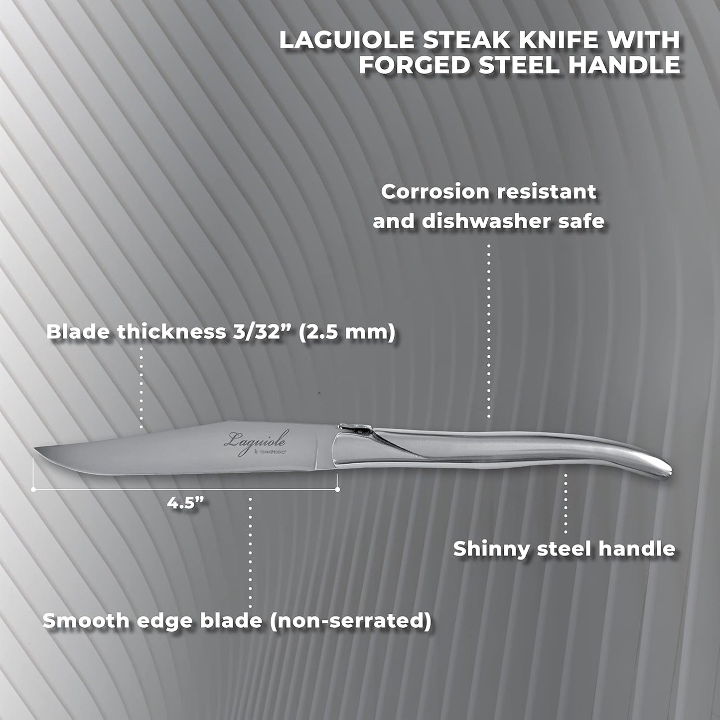 TopKnife Laguiole Forged Steak Knife Set (Set of 6) – Stainless Steel Handle - Gift Box Included