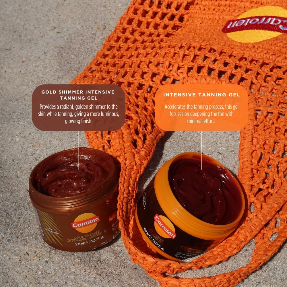 Carroten Intensive Tanning Gel | Browning Tan Accelerator | Non-Greasy, Water-Resistant with Carrot and Coconut Oil | Vitamin A & E For Moisture & Hydration | Made in Greece | 5 Fl Oz