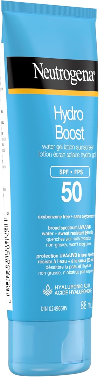 Neutrogena Hydro Boost Water Gel Sunscreen Lotion with Broad Spectrum SPF 50, Water-Resistant & Non-Greasy Hydrating Sunscreen Lotion, Oil-Free, 88 mL