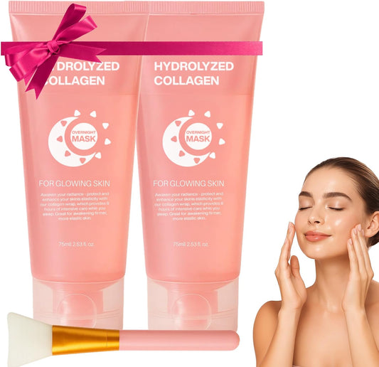 Collagen Night Wrapping Mask, Hydration Elasticity Firming Skin Deep Facial Treatment Bio Collagen Sleeping Mask. (2PCS)