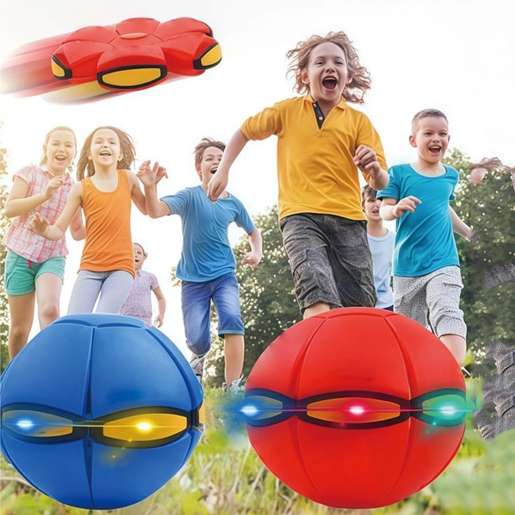 Magic Transforming Bouncing Ball with LED Lights Dual Shape Flying Saucer Toy for Kids Indoor Outdoor Play Blue - PuriLite