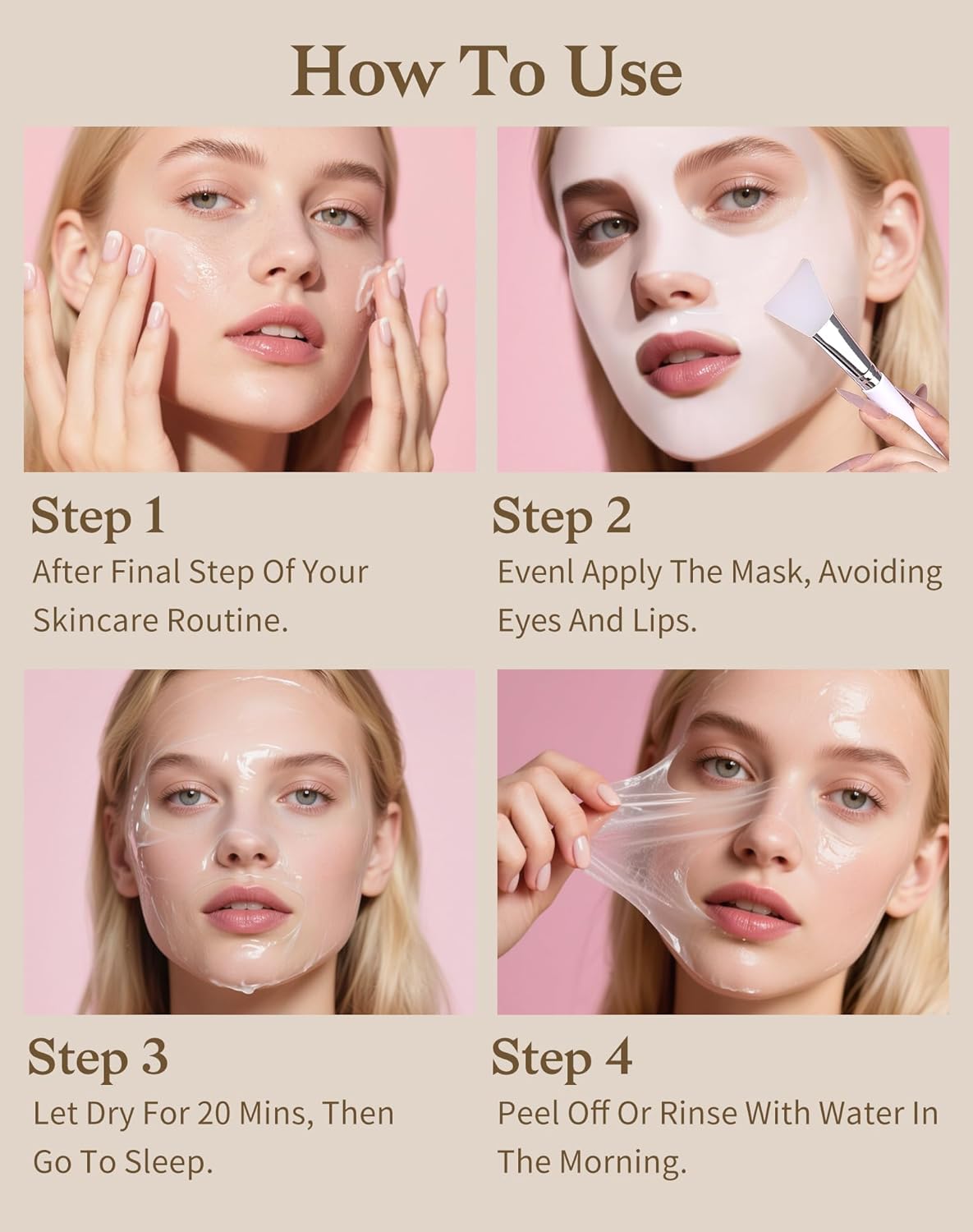 dewyhour Collagen And Rice Overnight Wrapping Moisturizing Mask: Collagen Face Mask, Hydrolyzed Peel Off Mask For Glowing Skin, Elasticity & Hydrating, Rice Extract, 2.53 FL.OZ