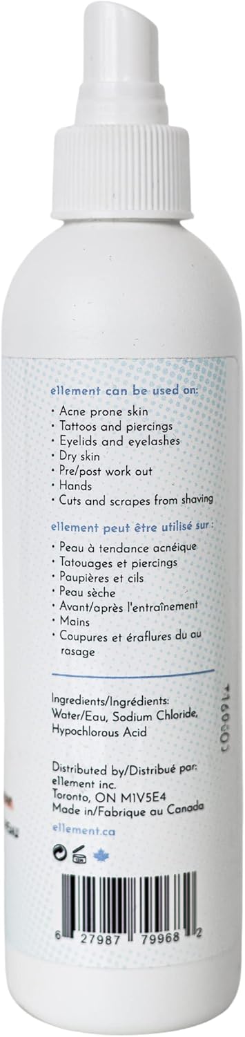 e11ement - Hypochlorous Acid All Natural Face and Skin Spray - Safe for All Skin Types - Acne Prone Skin - Dry Face, Skin, Scalp - Piercings & Tattoos Aftercare Facial Cleanser - Soothes and Repairs Skin (Large, 8 oz)