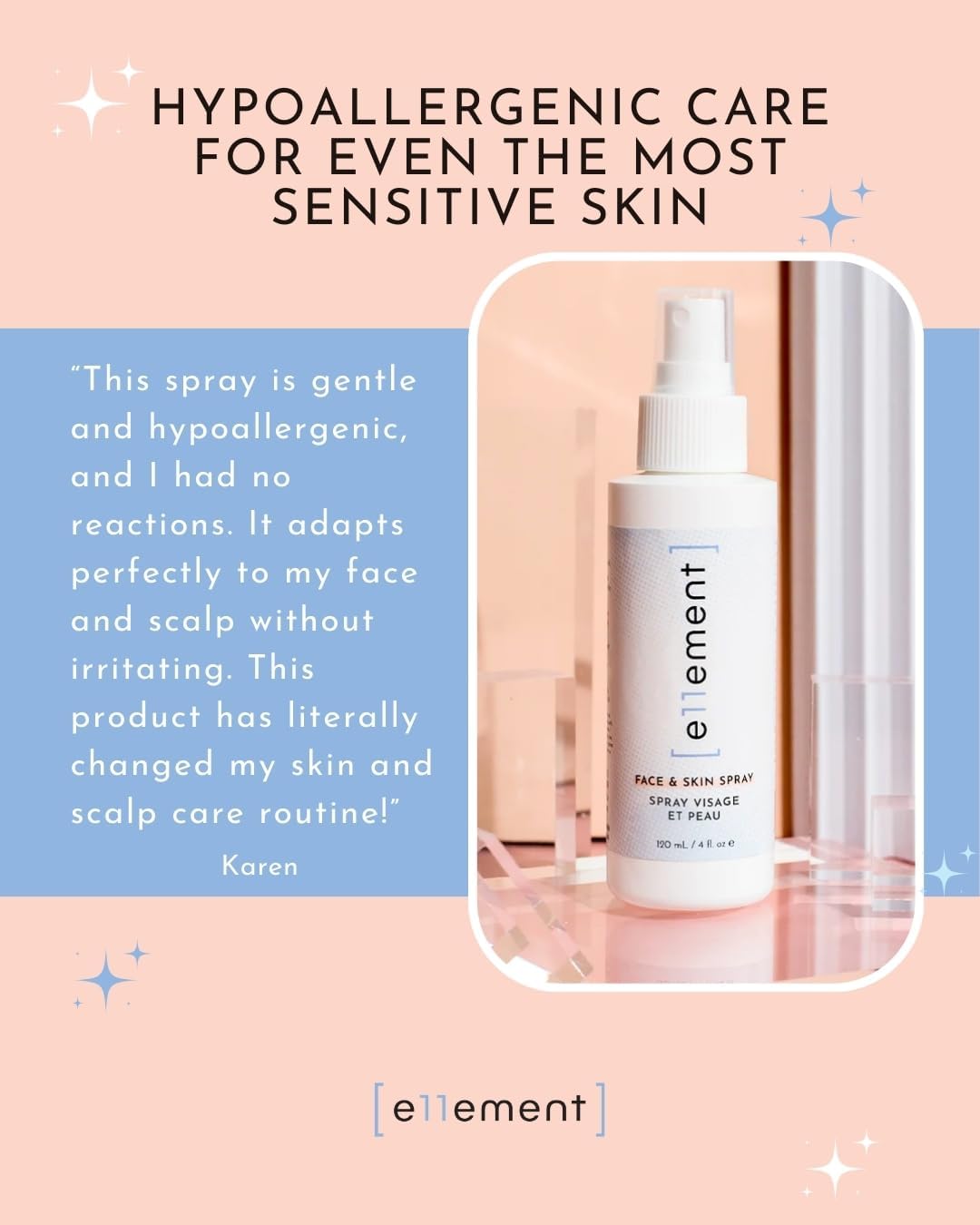 e11ement - Hypochlorous Acid All Natural Face and Skin Spray - Safe for All Skin Types - Acne Prone Skin - Dry Face, Skin, Scalp - Piercings & Tattoos Aftercare Facial Cleanser - Soothes and Repairs Skin (Large, 8 oz)