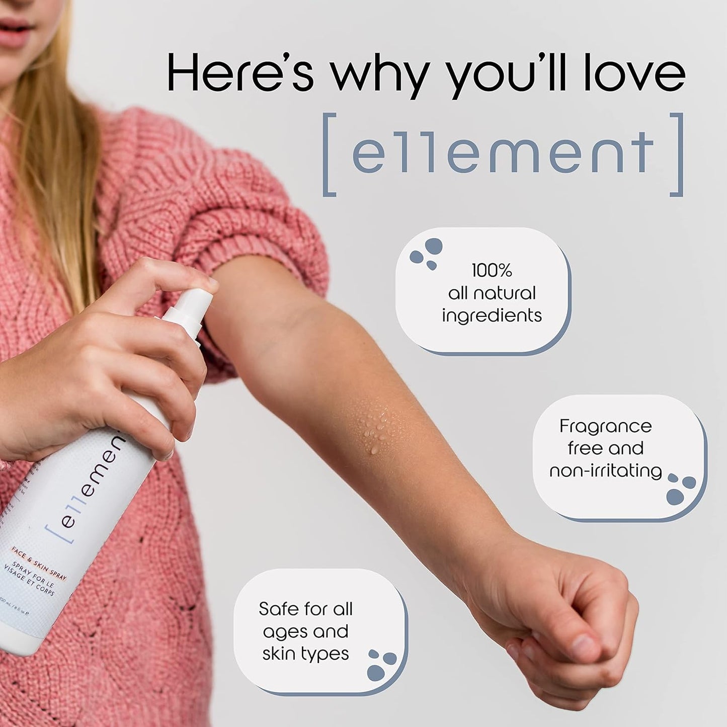 e11ement - Hypochlorous Acid All Natural Face and Skin Spray - Safe for All Skin Types - Acne Prone Skin - Dry Face, Skin, Scalp - Piercings & Tattoos Aftercare Facial Cleanser - Soothes and Repairs Skin (Large, 8 oz)