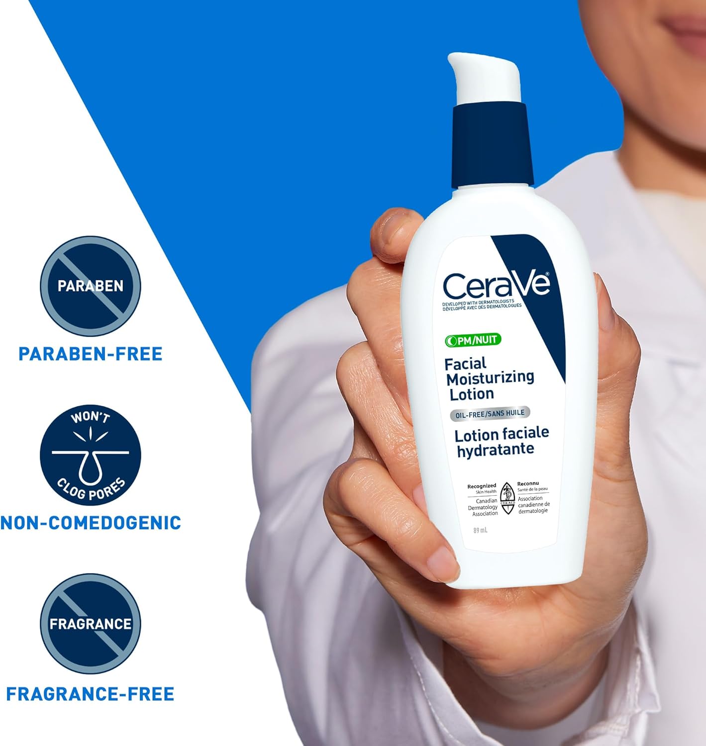 CeraVe Facial Moisturizing Lotion Pm | Ultra Lightweight, Night Face Moisturizer With Hyaluronic Acid | Fragrance Free, 89 Milliliters (1 Pack)