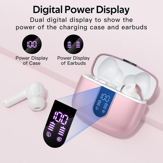 TAGRY Bluetooth Headphones True Wireless Earbuds 60H Playback LED Power Display Earphones with Wireless Charging Case IPX5 Waterproof in-Ear Ear buds with Mic for TV Smart Phone Laptop Computer Sports - PuriLite