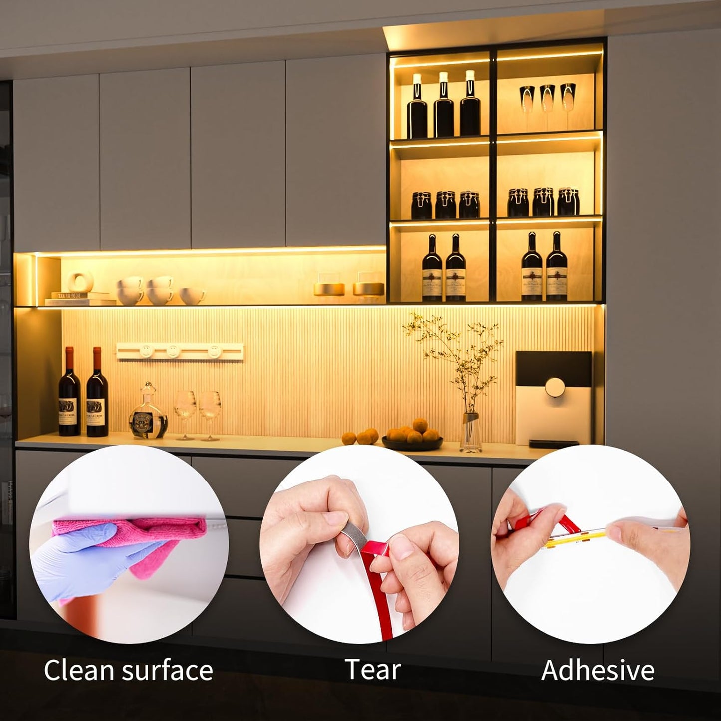 9.8ft COB LED Strip Light Kit Dimmable Warm White 3000K with RF Remote for Kitchen Cabinets Counter Shelf TV Backlight - PuriLite