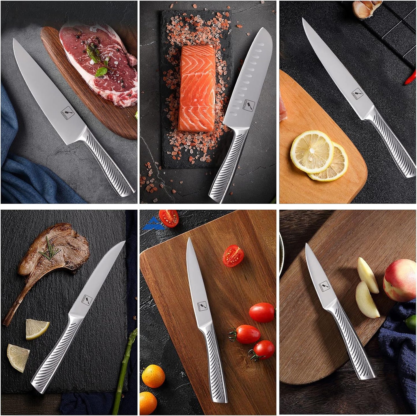 imarku Knife Set - Knife Sets for Kitchen with Block, 14 Pcs High Carbon Stainless Steel Kitchen Knife Set, Dishwasher Safe Knife Block Set with Ergonomic Handle - PuriLite