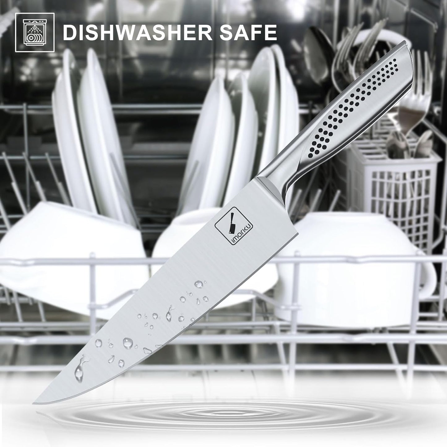 imarku Knife Set, 16PCS Kitchen Knife Set with Block High Carbon Stainless Steel Ultra Sharp Knife Block Set, Japanese Knife Set with Dotted Non-Slip Ergonomic Handle, Dishwaher Safe - PuriLite