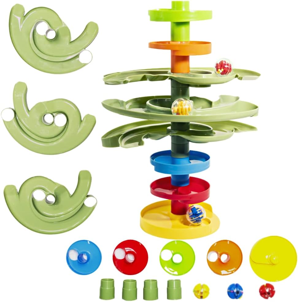 2-Way Ball Drop STEM Tower Toy for Toddlers 9 Months and Up Dual Direction Ramp Maze Montessori Fine Motor Learning Toy - PuriLite