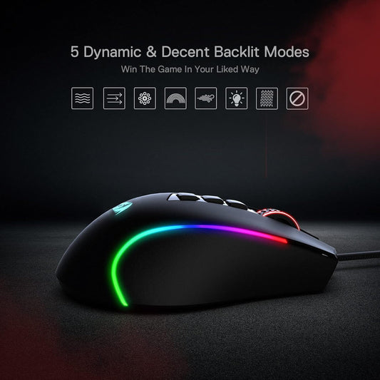Redragon M612 Predator RGB Gaming Mouse, 8000 DPI Wired Optical Mouse with 11 Programmable Buttons & 5 Backlit Modes, Software Supports DIY Keybinds Rapid Fire Button - PuriLite