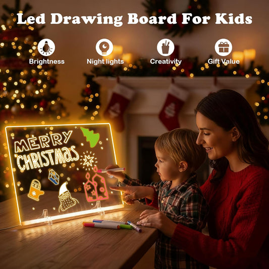 LED Light Up Drawing Board with 7 Color Modes Acrylic Dry Erase Message Tablet with Markers Writing and Doodle Board for Kids and Adults - PuriLite