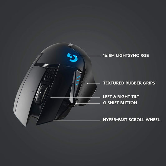 Logitech G502 Lightspeed Wireless Gaming Mouse with Hero 25K Sensor, PowerPlay Compatible, Tunable Weights and Lightsync RGB - Black - PuriLite